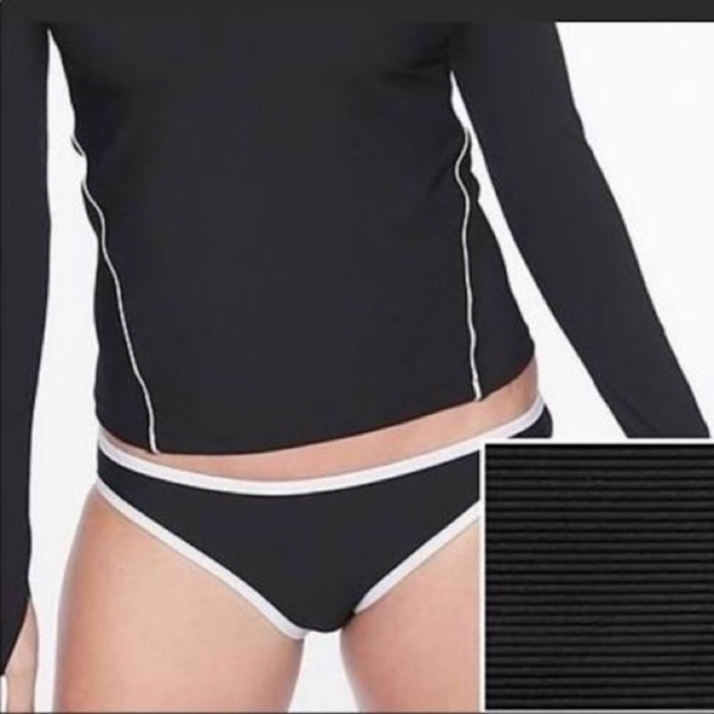 Athleta Bikini Bottom NWT Black with White Trim Ribbed Size XL - Picture 8 of 8